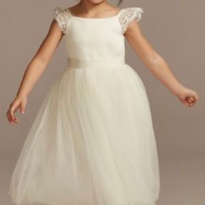 David’s Bridal Crochet Cap Sleeve Ruffle Flower Girl Dress